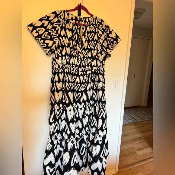 NEW Anthropologie Somerset Maxi Dress Black White Heart 2X Plus Maxi NWT - Picture 4 of 10